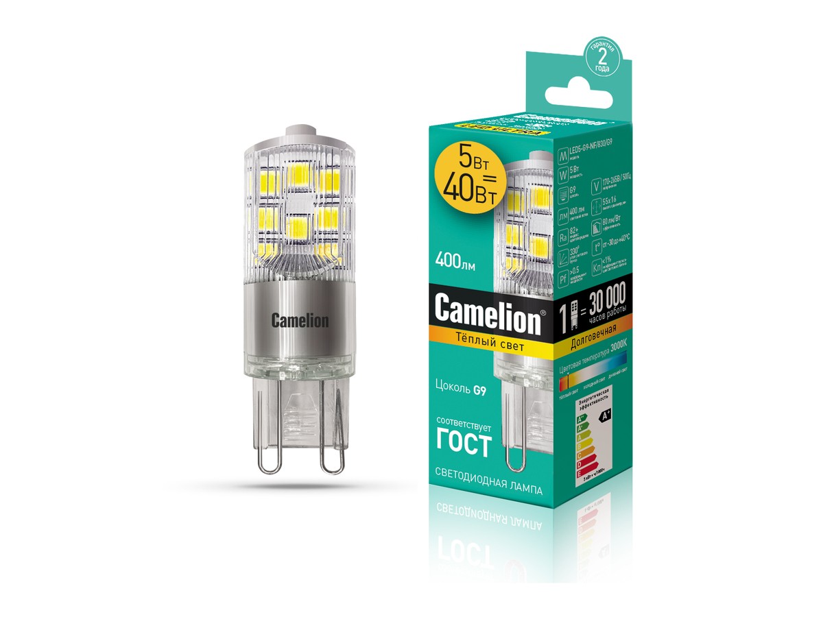 ლედ ნათურა Camelion Led Lamp LED5-G9-NF/830/G9 5ვატი — ნათურა და ვაზნა
